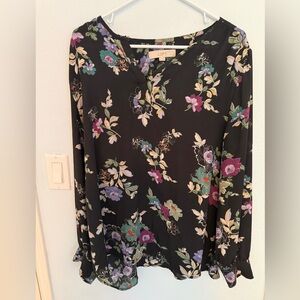LOFT Black and Green Floral Blouse